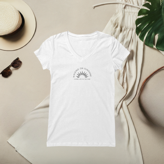 Womens V-Neck Tee - Walking on Sunshine